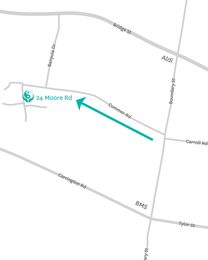 Aroma Touch clinic location map at 24 Moore Road, Torrington 4350